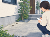 家の外で見つけた不明な痕跡を記録する人