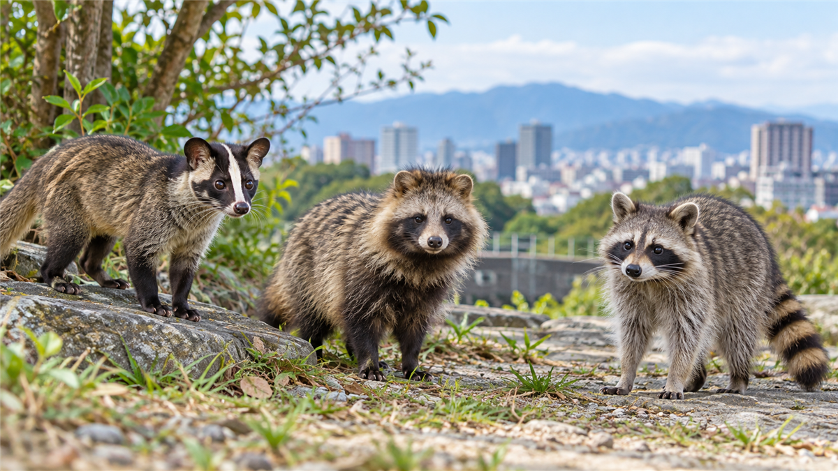 ハクビシンとタヌキとアライグマの外見比較