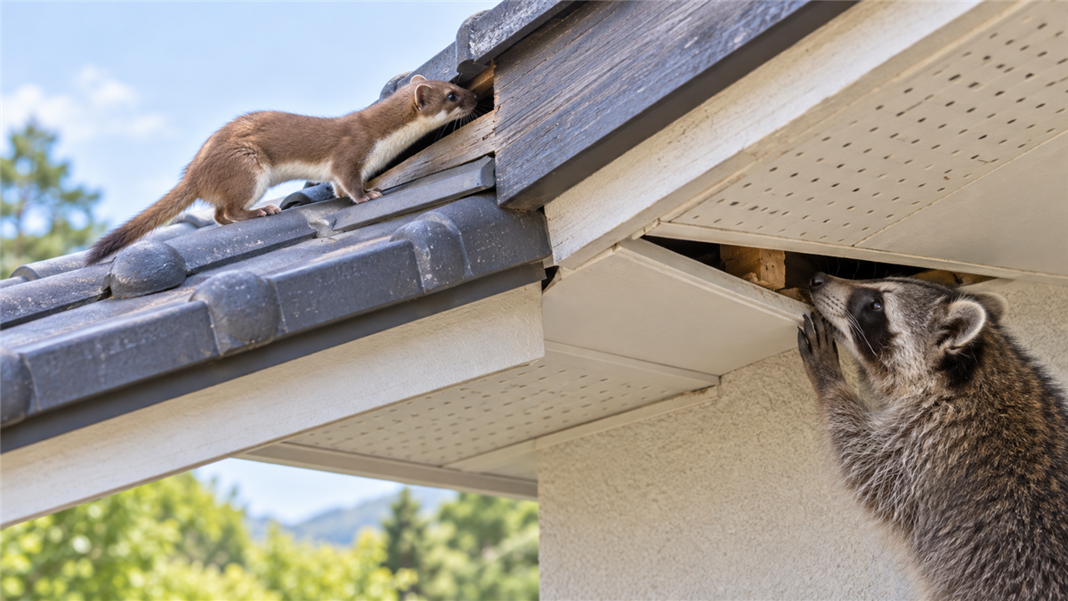 イタチとアライグマが侵入する屋根の隙間