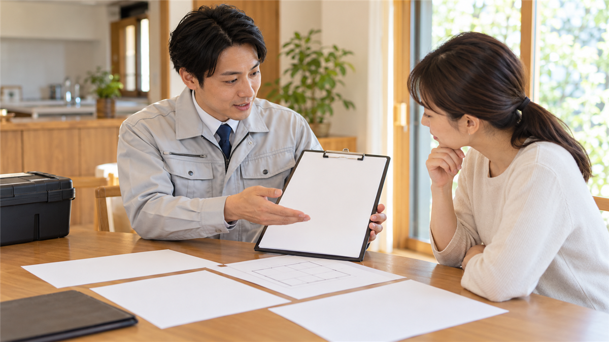害獣駆除の見積もりを丁寧に説明する業者
