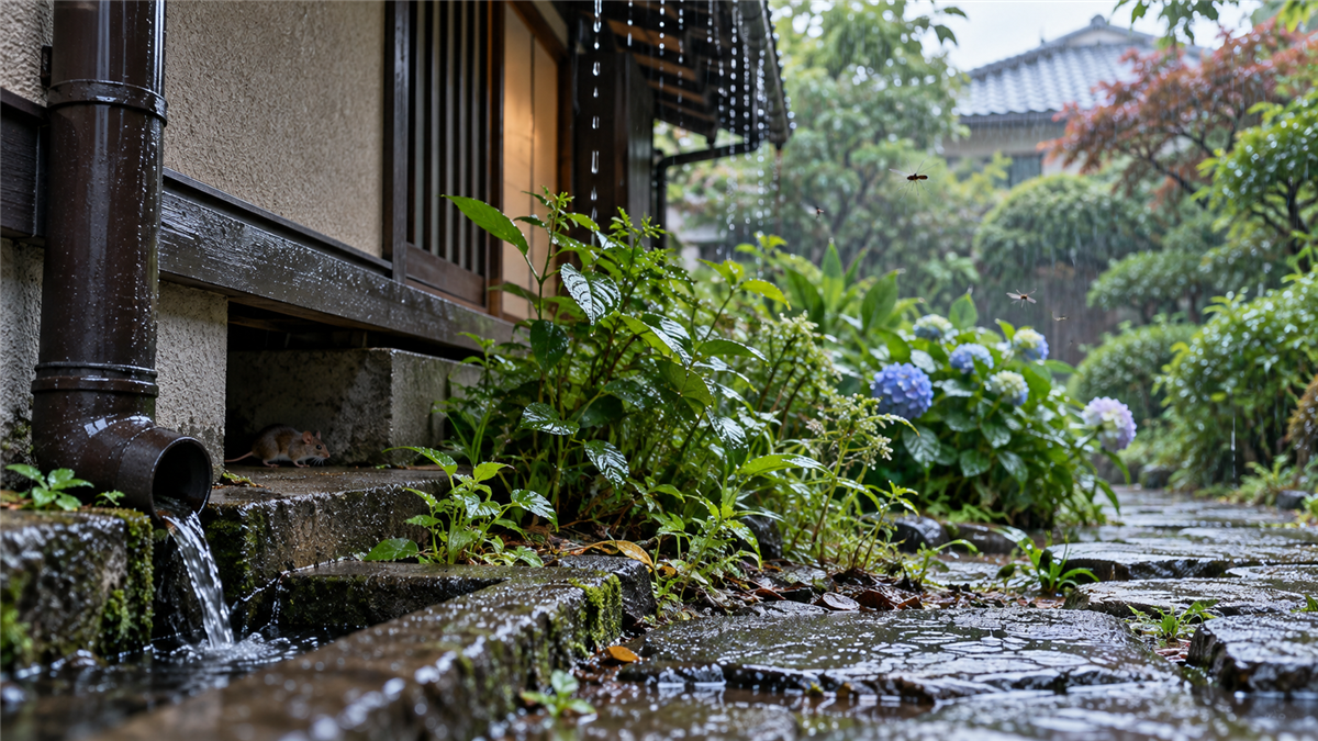 梅雨時期に害獣が活動しやすくなる住宅周辺の湿った環境