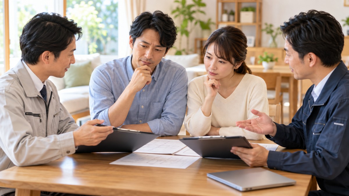 複数の害獣駆除業者の情報を比較する夫婦